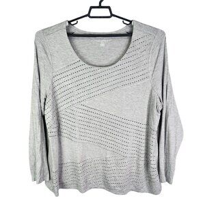 Womens Grey Lane Bryant Perforated Top Round Neck Long Sleeve Size 22/24